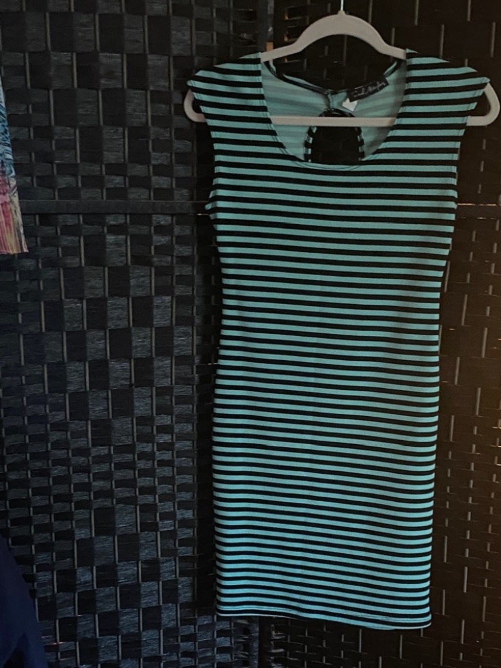 FRENCH ATMOSPHERE SIZE MEDIUM M BLUE AND BLACK STRIPED DRESS LOT5921
